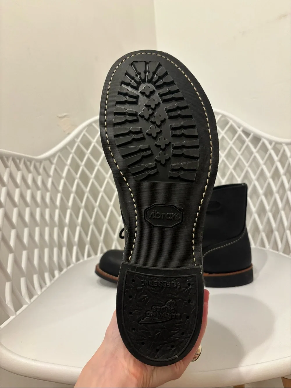 Men's Black Red Wing Leather Lace-Up Work Boots